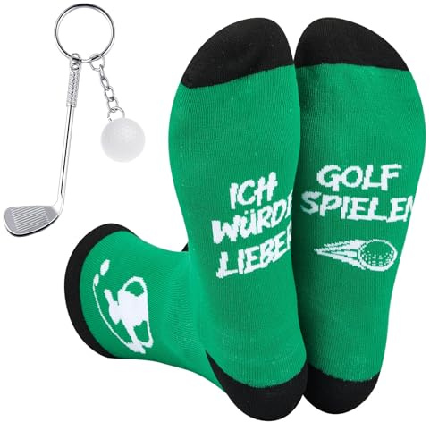 Geyoga Regalo Calcetines de Golf Divertidos para Hombre Llavero de Golf con Tarjeta de Felicitación Regalo de Cumpleaños Navidad para Golfista