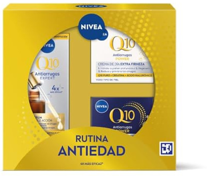NIVEA Pack Q10 Antiarrugas Rutina Antiedad Crema de Día (1 x 50 ml) + Crema de Noche (1 x 50 ml) + Sérum Doble Acción (1 x 30 ml) - Tratamiento Reafirmante, Antiarrugas - Piel Seca, Mixta - 130 ml