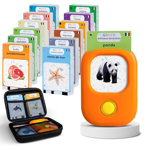 GREES Lecteur de Cartes Parlantes Français 258 Mots + Sacoche de Rangement | Jouet Éducatif Montessori | Jeu sans Écran Enfant 2-6 Ans | Carte Flash Lettres Chiffres Animaux | Apprendre les mots