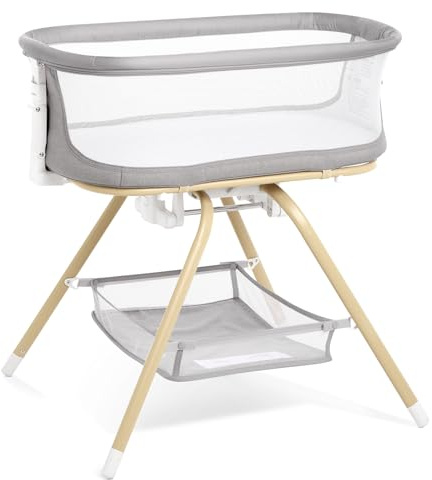 ANGELBLISS 3 in 1 Baby Bassinet, Rocking Bassinets Bedside Sleeper with Calming Motion, Portable Nest for Newborn Infant, Breathable Mesh (Grey)