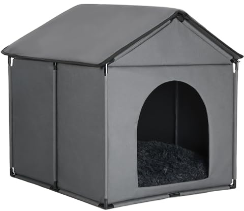 Large Dog House Soft Indoor (Int 30x28x23in/Ext 31x30x31in) for Labrador, Husky, Samoyed, Golden Retriever, German Shepherd, Large Pet House with Soft Cushion, Oxford Fabric, Gray