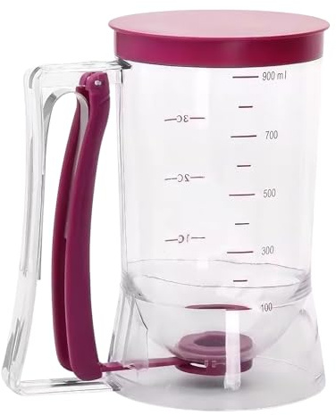 Onperpoe degportionerare med lock och skala kaka degdispenser degportionerare kaka mätkopp smörgåsdispenser pannkaksdispenser för cupcakes muffins kreeps kaka våfflor hälla deg 900 ml