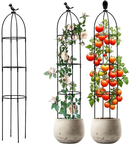 Griwuut Traliccio da giardino per piante rampicanti,Tralicci obelisco per torre da giardino, obelisco antiruggine per esterni e interni, torre per piante nere con tubo ispessito