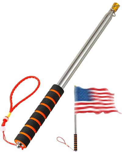 TPZORJX asta per bandiera,1 Pezzi 2m Asta Telescopica per Bandiera,Telescopica per della Bandiera Asta della Bandiera Acciaio Inox Asta Bandiera Telescopica,per Guide Turistiche,Campeggio,Insegnanti