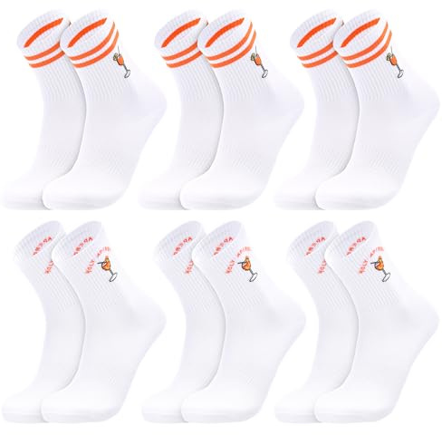 Huiguli 6 Paia Calzini Aperol, Calzini da Tennis Donna, Calzini Sportivi con Motivo Cocktail, Bianchi Calze Cotone Spugna Donna 35-42, Aperol Spritz Regalo