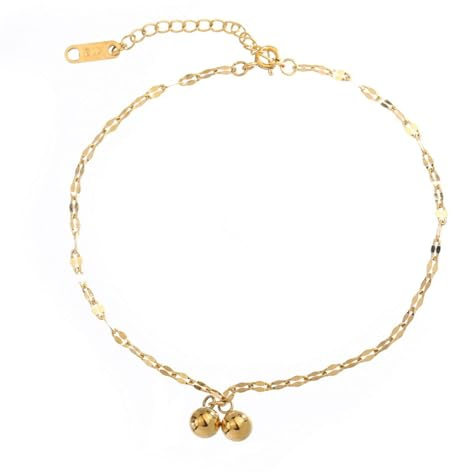 Mesnt Bracelet Cheville Femme Or, Pendentif chaîne avec Deux Cloches Réglable Bijou de Cheville pour l'été,Longueur: 25CM