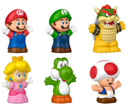 Fisher-Price Little People Mon Mario Ensemble de 6 Figurines | Jeu de simulation avec Mario, Luigi, princesse Peach, Toad, Yoshi et Bowser, tout-petits et enfants à partir de 18 mois
