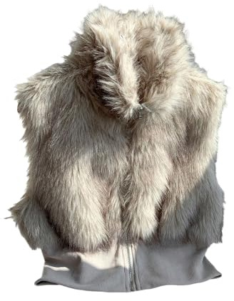 MakeMeChic Women's Faux Fur Vest Sweater Fuzzy Sleeveless Contrast Zip Up Fall Vest Jacket Brown X-Small