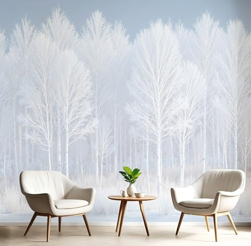 Papel Pintado Pared Paisaje Natural Invernal,200 × 140 cm Material De Seda Mural,Blanco Papel Tapiz 3D Adecuado Para Decoración Paredes Sala, Dormitorio-Paisaje Denso Bosque Abedules