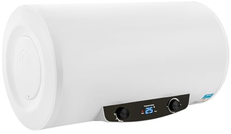 Elektrisk vattenkokare dusch och 2 000 W varmvattenbehållare – varmvattenpanna 70 liter | horisontell | 25–75 °C | emaljerad innerbehållare | läckageskydd | inkl. handdusch