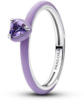PANDORA Anello da donna in argento Chakra viola cuore 193088C04, 56/17,8, argento sterling, Cristallo