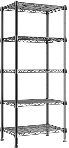 Cliporix 5-Tier Metal Shelving Unit, 40W x 30D x 135H cm Narrow Storage Shelves, 100kg Standing Shelf Units, with Adjustable Shelves & Levelling Feet for Kitchen, Bathroom, Tight Gap, Easy to Assemble