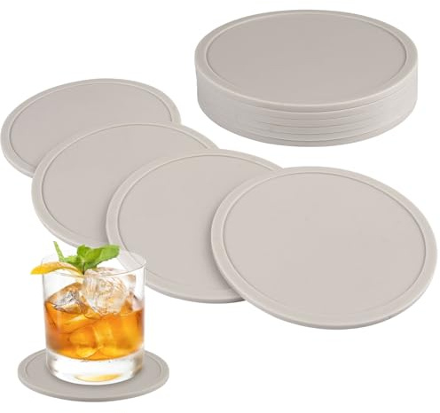 10 Piezas Posavasos Silicona Beige, Antideslizante Posavasos de Silicona Redondos, Coasters Resistentes al Calor para Tazas, Base Lavable para Tazas, ProteccióN para Cocina y Oficina