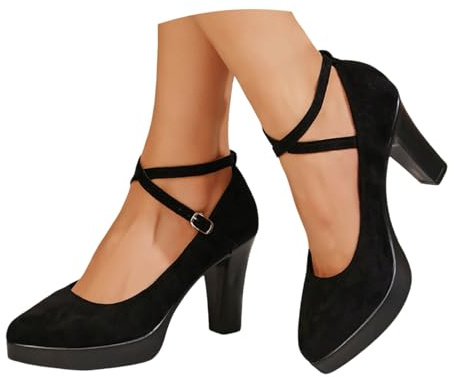 Scarpe da donna con tacco altissimo e plateau, larghezza H Dirndl, eleganti scarpe da sposa in pizzo, piccole da donna, larghe, con cinghie, per costumi tradizionali chiusi, Oktoberfest