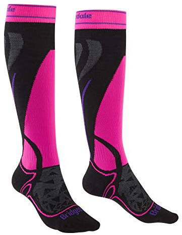 Bridgedale Women's Midweight Ski-Merino Endurance Socks, Black/Fluro, M