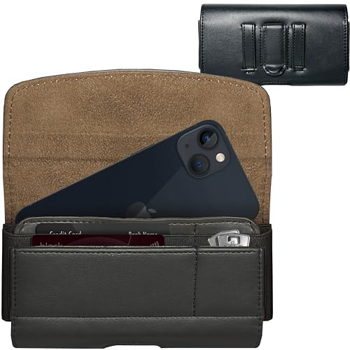 MyGadget Bältesväska i konstläder [14,5 x 8 cm - Storlek S] - Skyddsfodral för smartphonebälte med kortfack - Mobilfodral för Apple iPhone 12 | 13 Mini - Svart