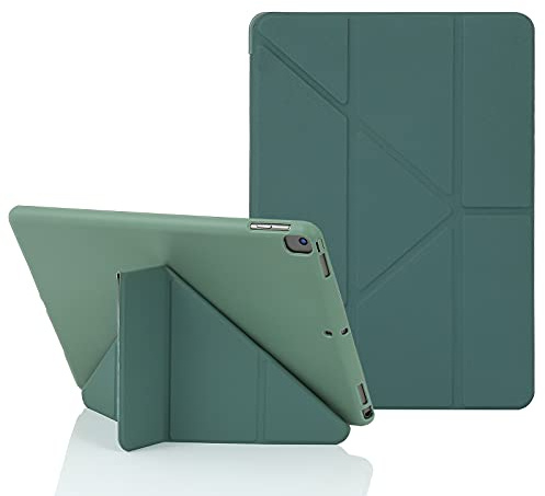 MuyDoux Funda para iPad 10,2 9ª 8ª 7ª Generación (2021/2020/2019), Carcasa Origami iPad 9 8 7, Tapa Sedosa y Trasera Suave, Múltiples Ángulos de Visión, Auto Sueño/Estela, Verde Noche