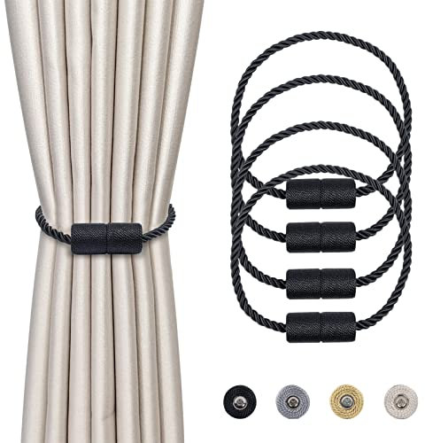 Dalababa 4 Stück Magnetische Vorhang Raffhalter, Gardinenhalter Raffhalter für Vorhänge, Vorhangschnalle Vorhang Halter Zubehör für Haus Dekoration, Schwarz