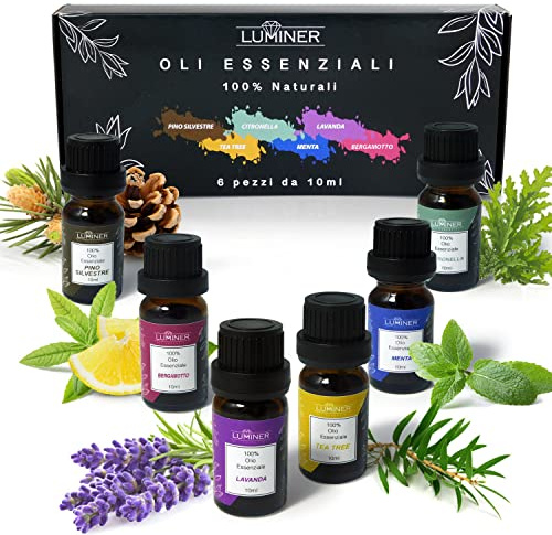 LUMINER Oli Essenziali Per diffusori, 6 X 10ml Essenze Per Diffusori, Set Oli Essenziali Naturali, Olio Essenziale Puro