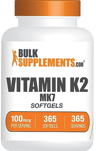 BulkSupplements.com Vitamin K2 Softgels - Vitamin K2 MK7, Vitamin Supplements - Gluten Free, 1 Softgel per Serving, 365 Count (Pack of 1)