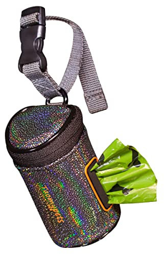 Taomypets Kotbeutelhalter Hundekotbeutelspender mit auslaufsicheren grünen Kotbeuteln für Hundespaziergänge Längenverstellbare Schnellverschlussschnalle (Glänzend Schwarz)