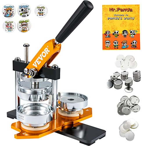 VEVOR Kit per Fustellatrice Manuale di Badge Spillo Bottoni Diametro 75mm, Kit di Punzonatrice Manuale in Acciaio Alluminio per Badge Spillo Fai-da-te con Accessori Completi Modelli da Diametro 75mm
