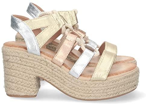 shoes&blues.es 72700 Sandalia de Tacon y Plataforma para Mujer, Forrada de Yute, Multicolor, y Cierre de Cordones, Primavera Verano 2022 Plata Talla 41
