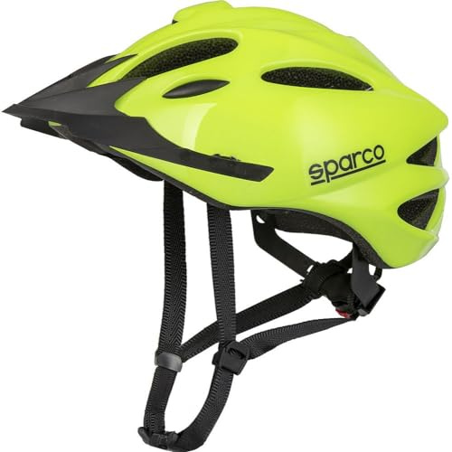 Sparco Casco de Bicicleta Deportiva Amarillo en PC y EPS Talla M con Estructura Moldeada y 21 Orificios de ventilación