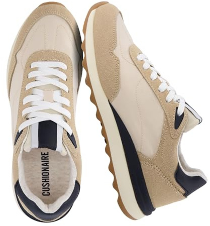 CUSHIONAIRE Kicks Fashion Sneakers for Women, Lightweight Non-Slip Lace Up Spring Shoes with Memory Foam Insole, TAN/Black 10