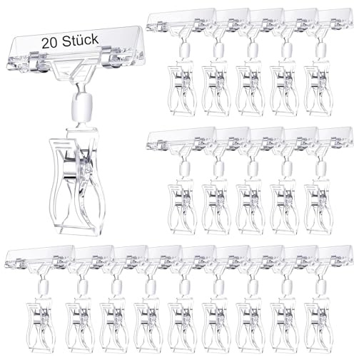 Girevole in plastica, porta segnaletica, clip porta segnaletica, clip girevole a doppia testa per espositore CLI, clip su morsetto girevole per cartello POP(confezione da 20)