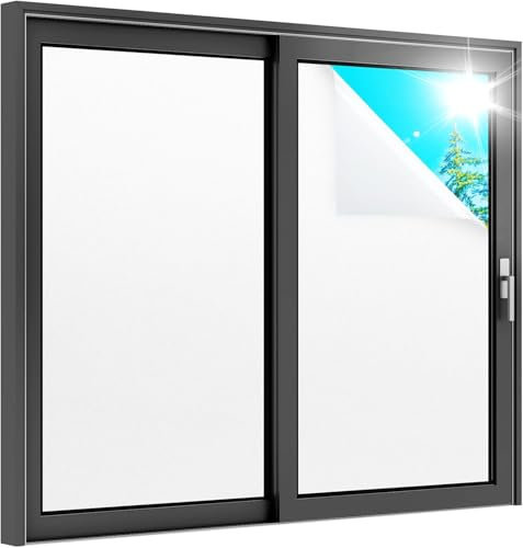 rabbitgoo Frosted Window Film Privacy wtih New Grid, White, 60x300cm
