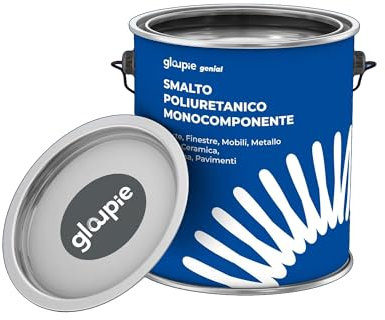 GLOUPIE GENIAL Smalto Poliuretanico Monocomponente Ad Acqua Per Protezione E Decorazione Di Interni Ed Esterni, Antracite Opaco, Confezione 0,75 Lt, Made In Italy