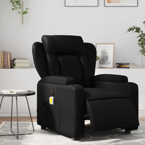 Gecheer Poltrona,Massaggiante,Elettrica,Relax,Reclinabile,da TV,da Saotto,in Similpelle,Nera,con Poggiapiedi,77x94,5x100 cm,Poltrona Reclinabile,Relax,Poltrona da TV,Poltrona per Anziani