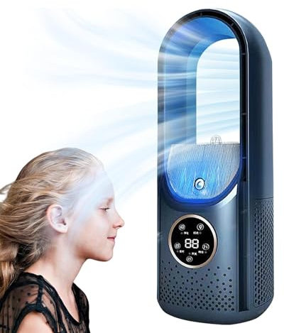 Bladeless Fan Portable Air Conditioner LED Display Desktop Fanless Blade Cooler Cooling Fan Tower Air Cooler for Office Bedroom,Black