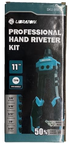 LIBRATON Nietenzange set, Zweihand-Popnietenzange Set, Popnietenzange, Nietzange Set mit 250 Aluminiumnieten im Karton, 5 Werkzeuglos Austauschbare Düsen, 5 HSS-Bohrer, für Automobile, Metall