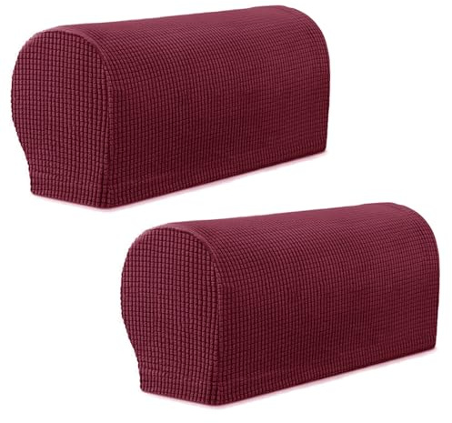Armrest Chair Covers, 1 Pair Stretch Armrest Chair Anti-Slip Furniture Protector Slipcovers Elastic Removable Chair Sofa Couch Protector Stretch Fit for Armchairs Sofa Couches Recliner (Burgundy)
