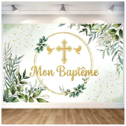 Bannière Baptême Huigugu - Vert, 110 x 180 cm - Baptême, Communion, Confirmation, Profession de Foi