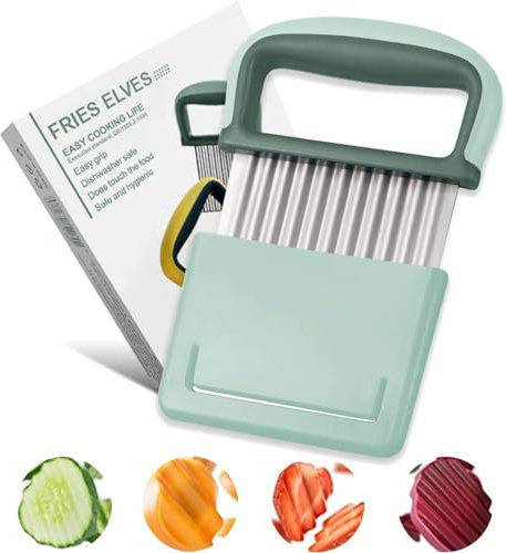 Générique Taglio di patate Lama ondulata Verde per patatine fritte e verdure Fetta patate resistente alla Lava Stoviglie per tagli ondulati perfetti