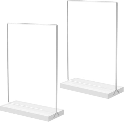 Lot de 2 présentoirs de table en forme de T, étiquettes de prix A5, numéros de table de mariage, porte-cartes pour mariage, restaurant, bureau, café (21 x 14,8 cm)