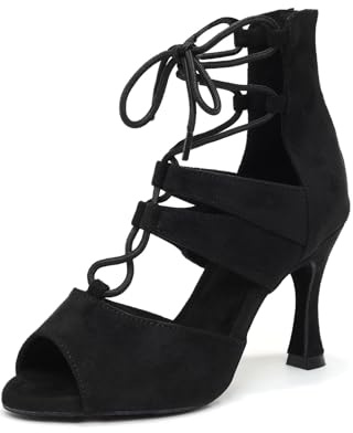 ZYXWVU Stivali da Ballo Latino Donna Punta Aperta Salsa Tango Bachata Samba Sexy Pratica Performance,L584-nero-9cm Heel,38 EU