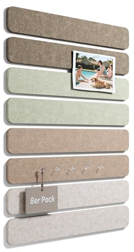 Fluxynara Cork Board Alternative Felt Strip Board 8-Pack 13x2, Office Pin Board with 50 Push Pins, Adhesive Install for Bedroom Door & Home Office(Linen Dusk)