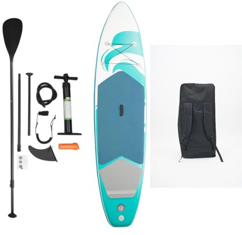 Planche de stand up paddle avec ailerons, pagaie réglable, pompe et sac de rangement, capacité de charge jusqu'à 150 kg, accessoires complets pour yoga, expéditions de voyage, spots de surf