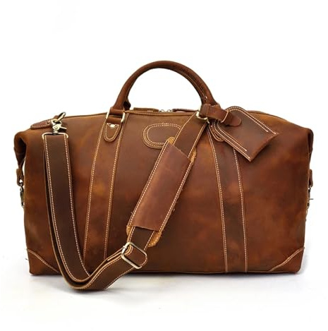 Fashionabel läderresväska för män, stor kapacitet, weekendväska, 50 cm, bagageväska, affärshandbagage, Ljusbrun02, Einheitsgröße, Bohemisk