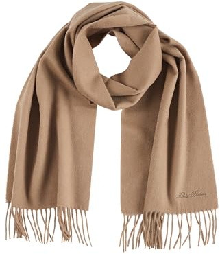 Brooks Brothers Wool and Cashmere Woven Solid Scarf with Twisted Fringe - Men's Luxury Winter Scarf, 66-inches x 12-inches, Camel