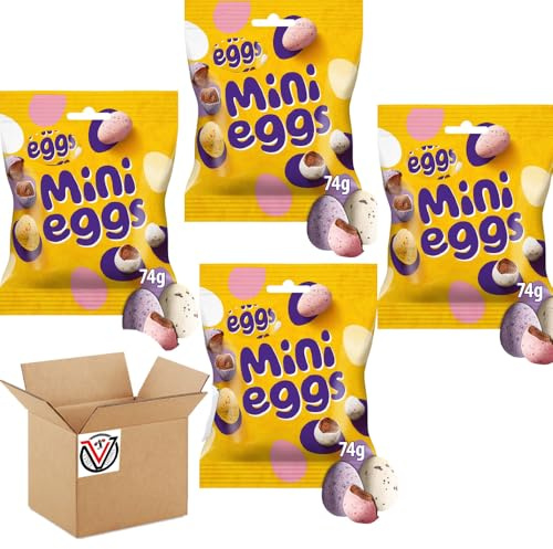 Easter Mini Eggs Chocolate Bag 74g - Solid Milk Chocolate Eggs In A Crisp Sugar Shell - cdb (4 x Bags)
