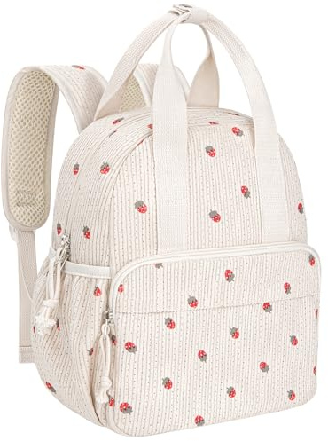Neverwhy Corduroy Toddler Backpack for Boys Girls 2-5, Water-Resistant 11 Inch Small Kids Backpack for School Kindergarten, Lightweight Bookbag for Preschool Daycare-Strawberry