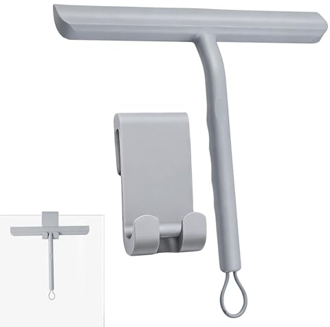 Vinabo Tira Acqua da Doccia, Tergivetro per Doccia, Tiraacqua Vetri Doccia con Gancio, Senza Aloni per Vetri, pareti Doccia e Specchi– in Silicone 21 cm, Grigio