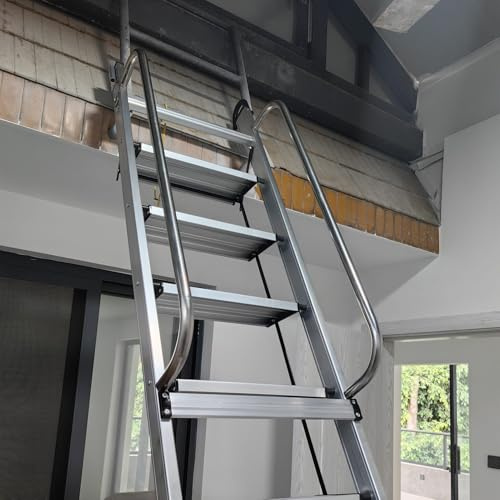 EXCLURA Folding Aluminum Attic Roof Ladder with Handrails, Safe Loft Step Staircase with No-Slip Tread, Space-Saving Emergency Fire Climbing Ladder(Silver,12 step-350cm/11.5ft)