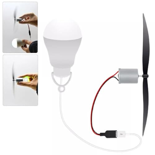 Moliuoly Generatore di energia eolica con elica, 18 cm e 5 W, lampada USB, scatola per esperimenti fai da te per bambini, per la generazione di elettricità, in metallo ABS, giocattolo educativo per