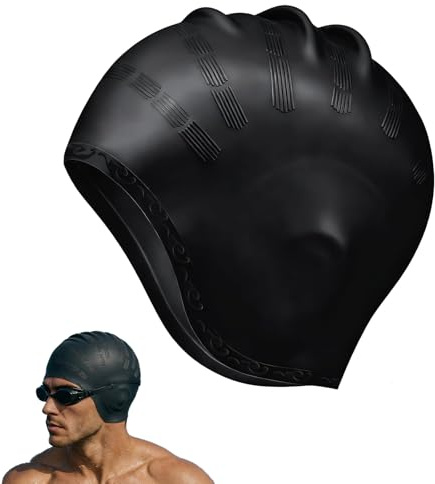 Silicone Swiming Cap,Waterproof Swimming Hat,Swim Caps with 3D Ear Protection,Hypoallergenic,Waterproof Fits Long & Short Hair,for Women Men Adult & Youth